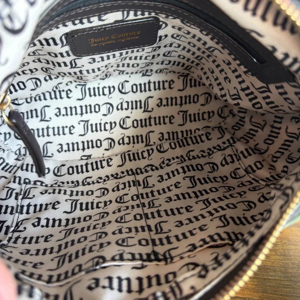 New Juicy Couture Need More Green Brown Shoulder Hobo Handbag Wristlet Set Y2K